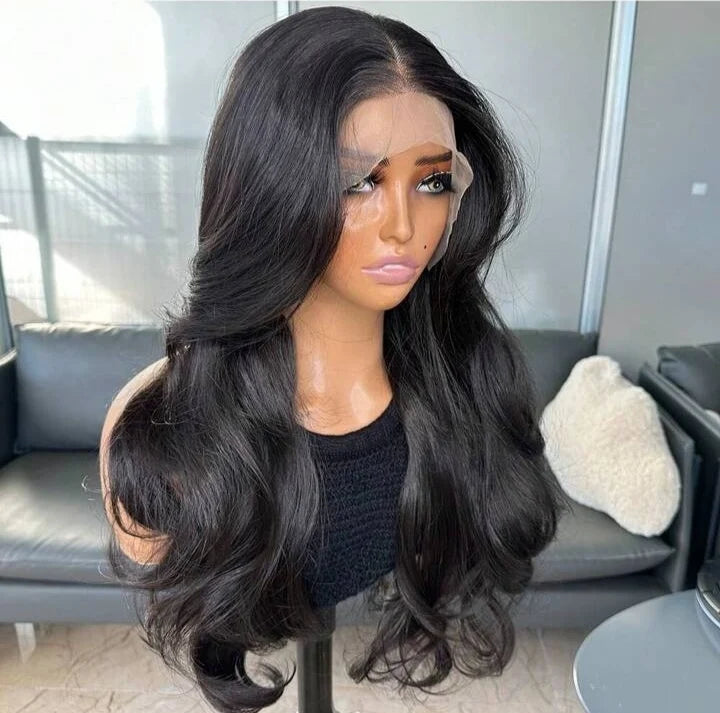 The 'It Girl' — Natural Black Curtain Bangs Lace Front Wig