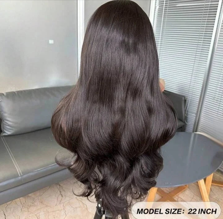 The 'It Girl' — Natural Black Curtain Bangs Lace Front Wig