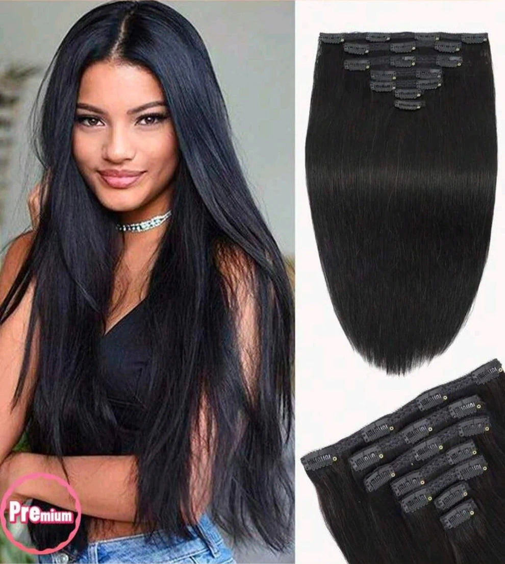 Sleek & Clip — Black Straight Clip-In Hair Extensions