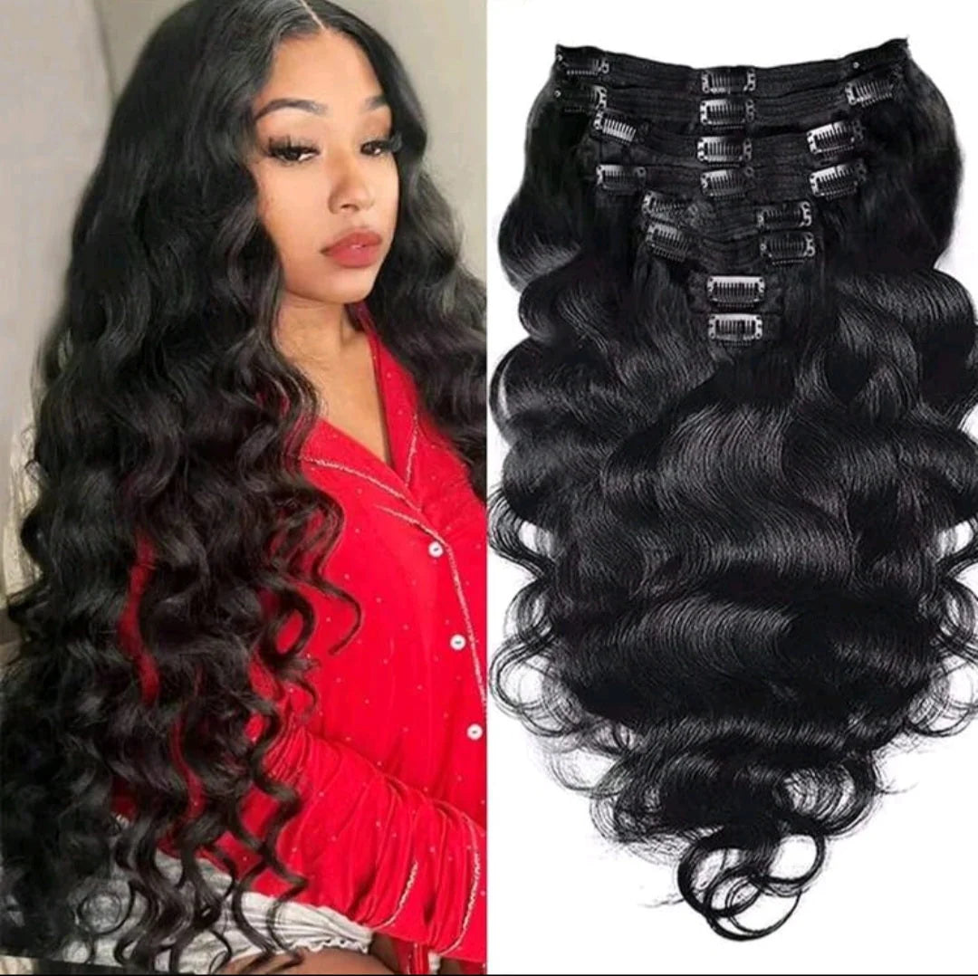 Wave & Clip — Black Body Wave Clip-In Hair Extensions